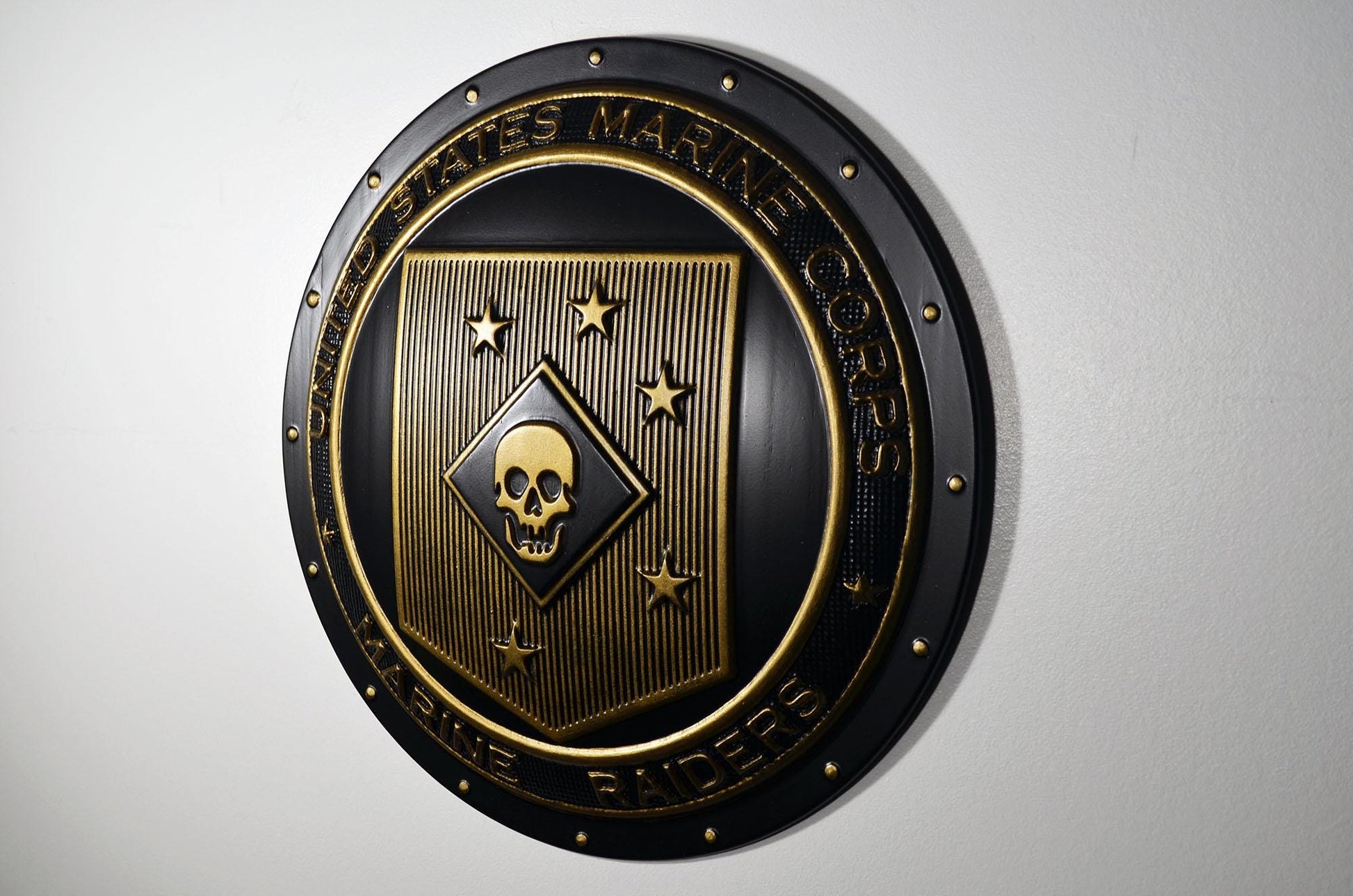 USMC Marine Raiders matte black brass shield plaque