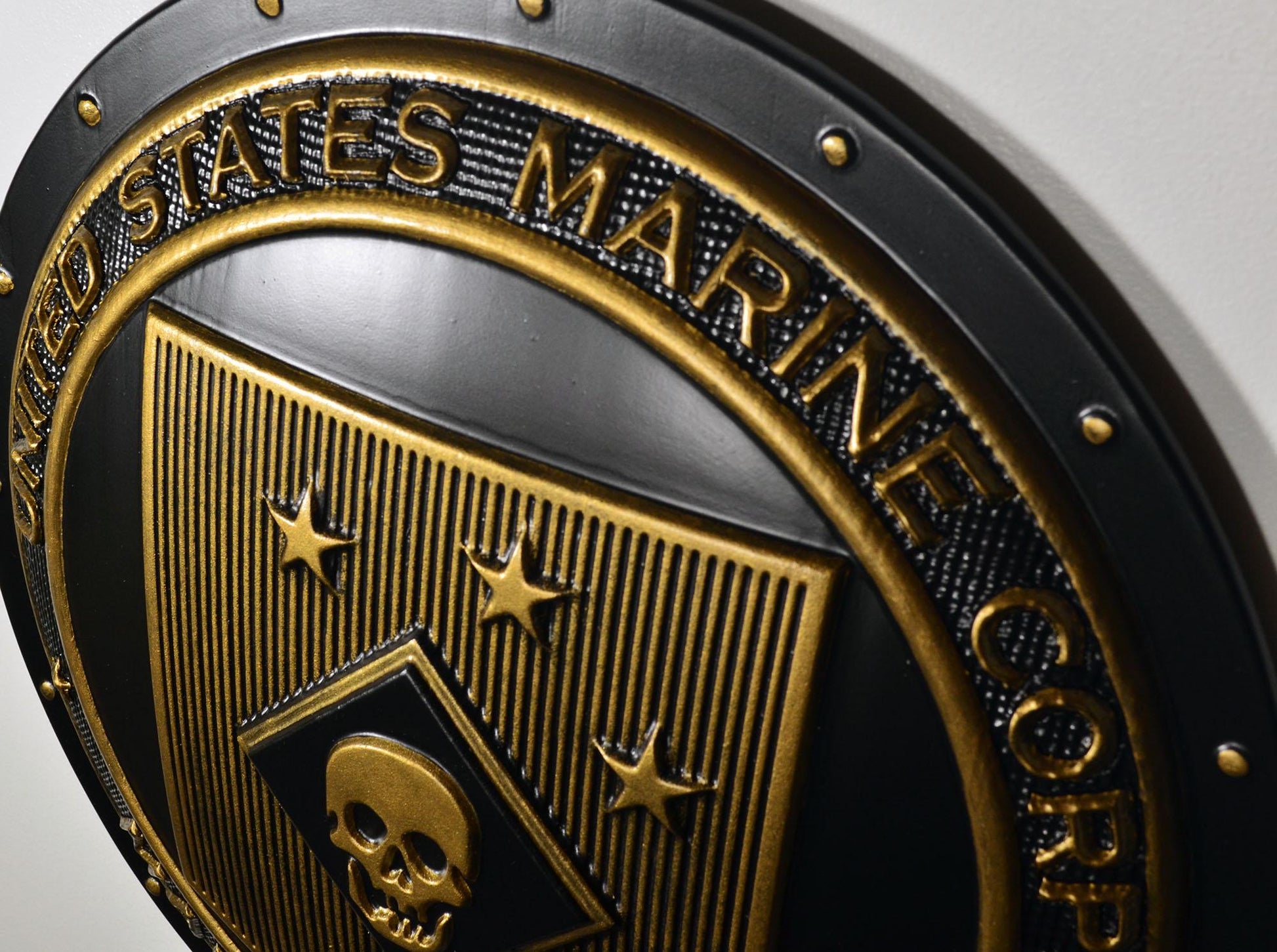 USMC Marine Raiders matte black brass shield plaque