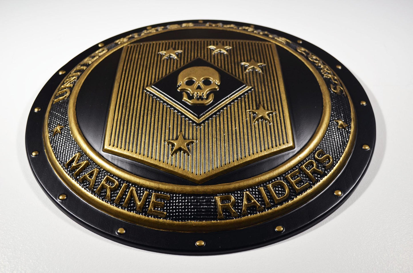 USMC Marine Raiders matte black brass shield plaque