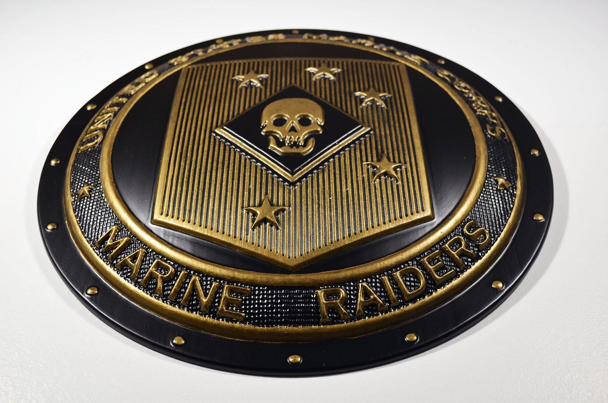 USMC Marine Raiders matte black brass shield plaque
