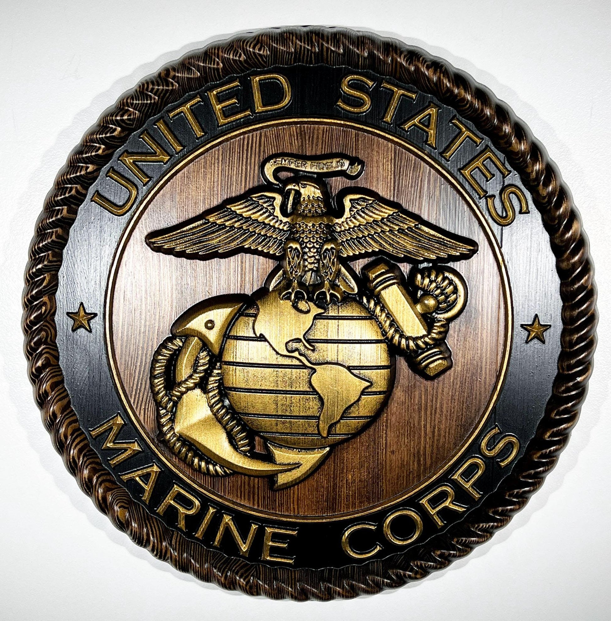 USMC Marines Logo 20"Java and Gold Painted Military Plaque