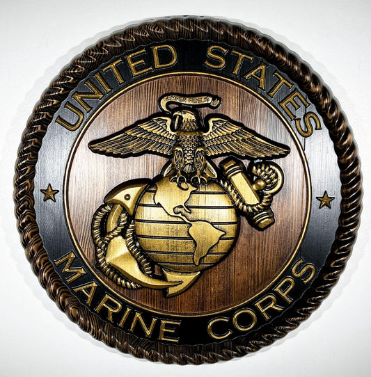 USMC Marines Logo 20"Java and Gold Painted Military Plaque