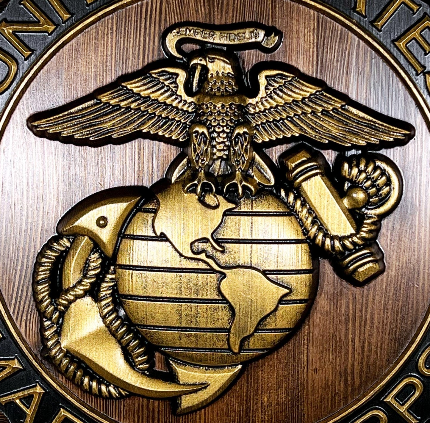 USMC Marines Logo 20"Java and Gold Painted Military Plaque