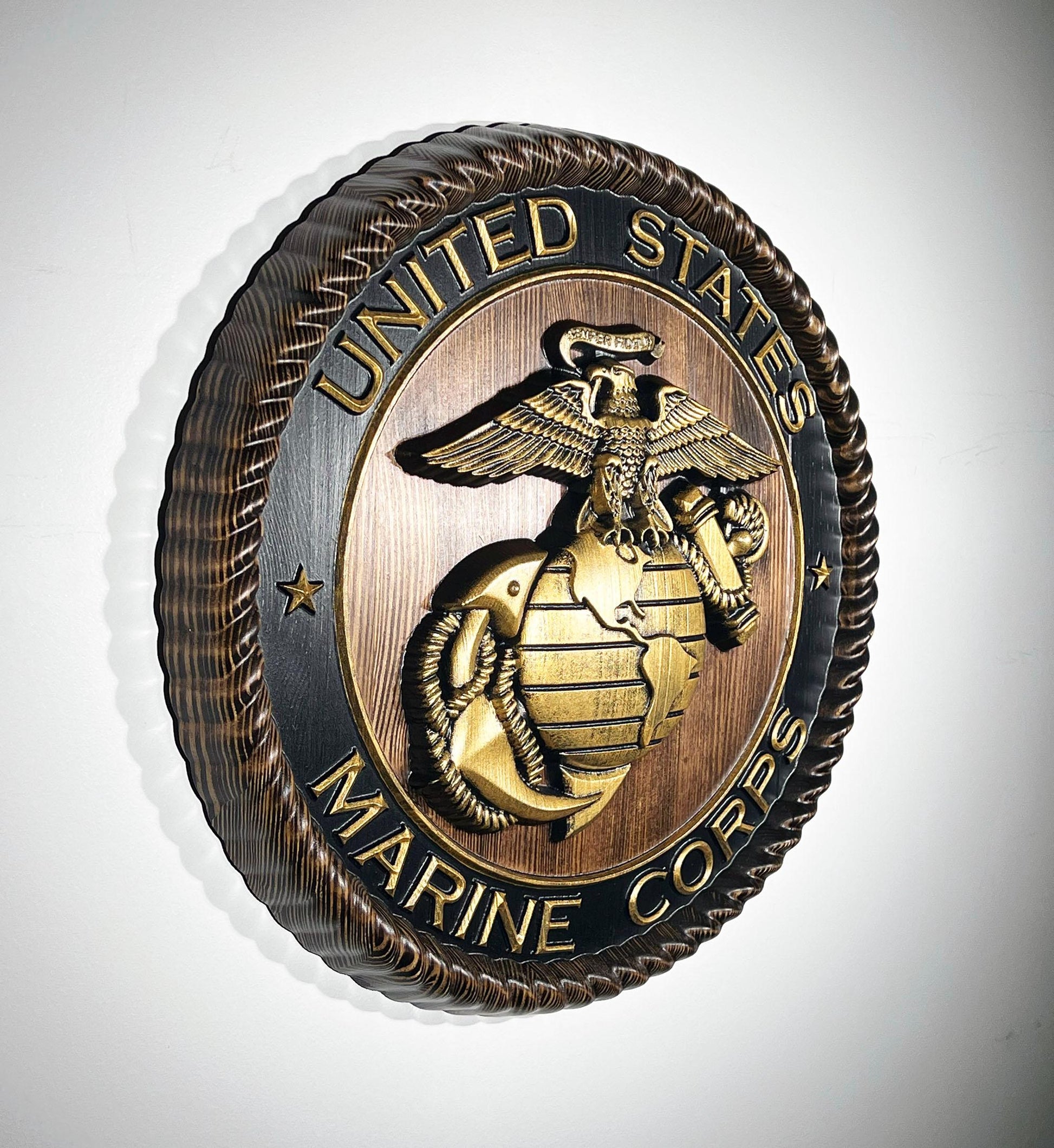 USMC Marines Logo 20"Java and Gold Painted Military Plaque