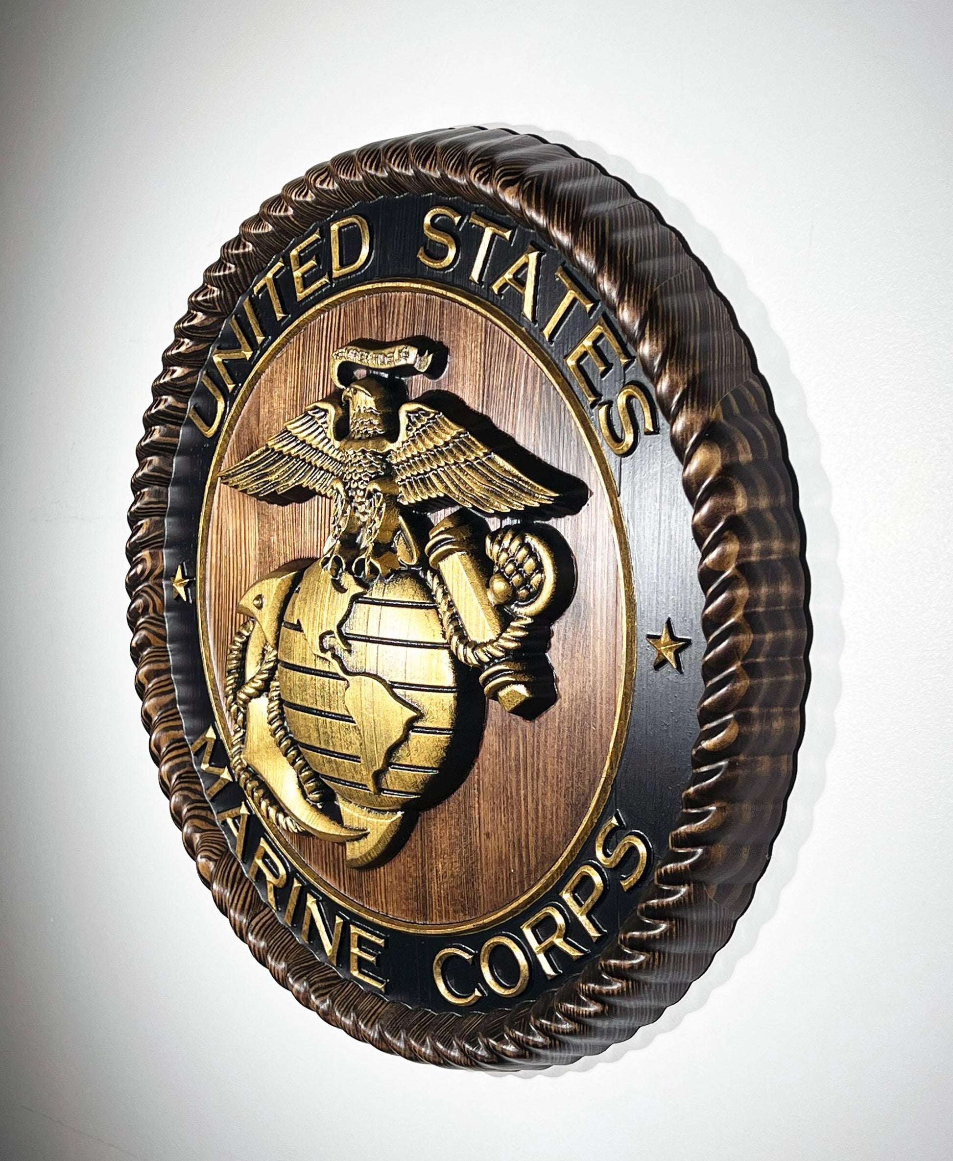 USMC Marines Logo 20"Java and Gold Painted Military Plaque