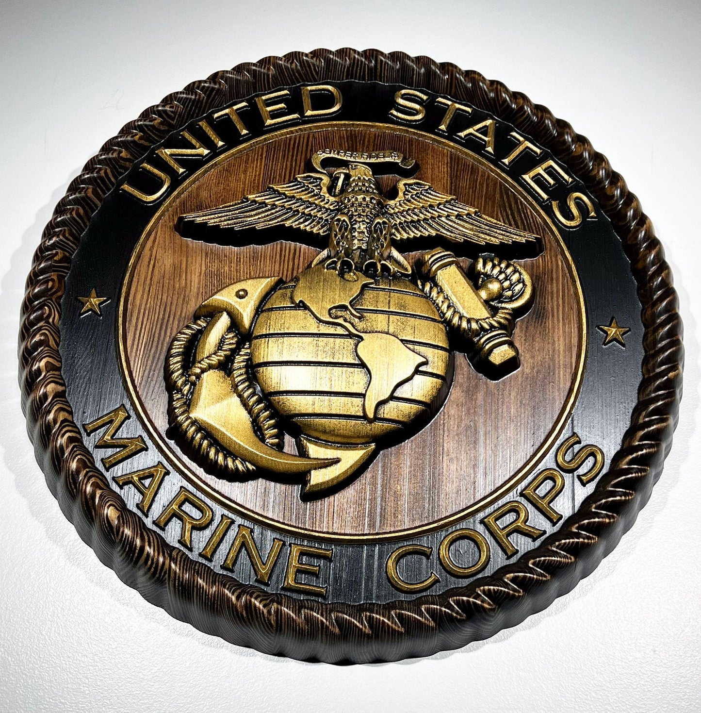 USMC Marines Logo 20"Java and Gold Painted Military Plaque