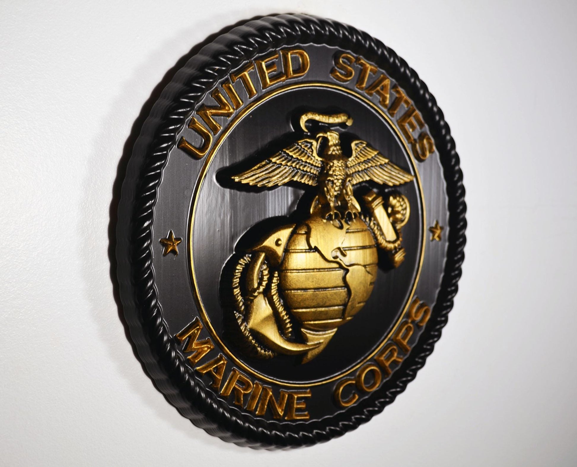 USMC Marines Logo 12"Black and Gold Painted Military Plaque