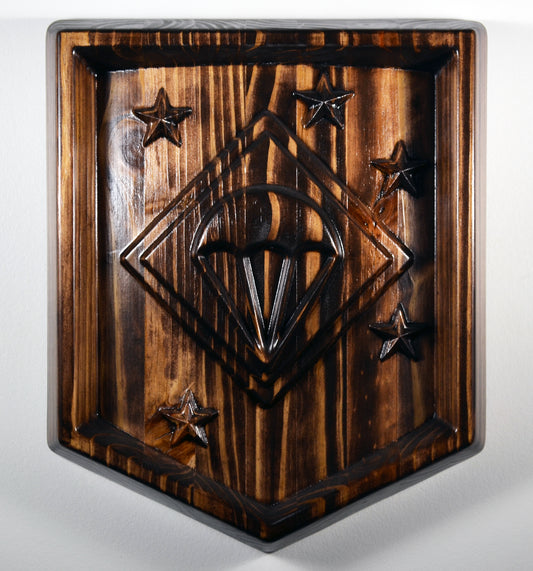 USMC Paramarines, Marine Parachute Regiment, java stained 3d wood carving, military plaque - Carved Effects