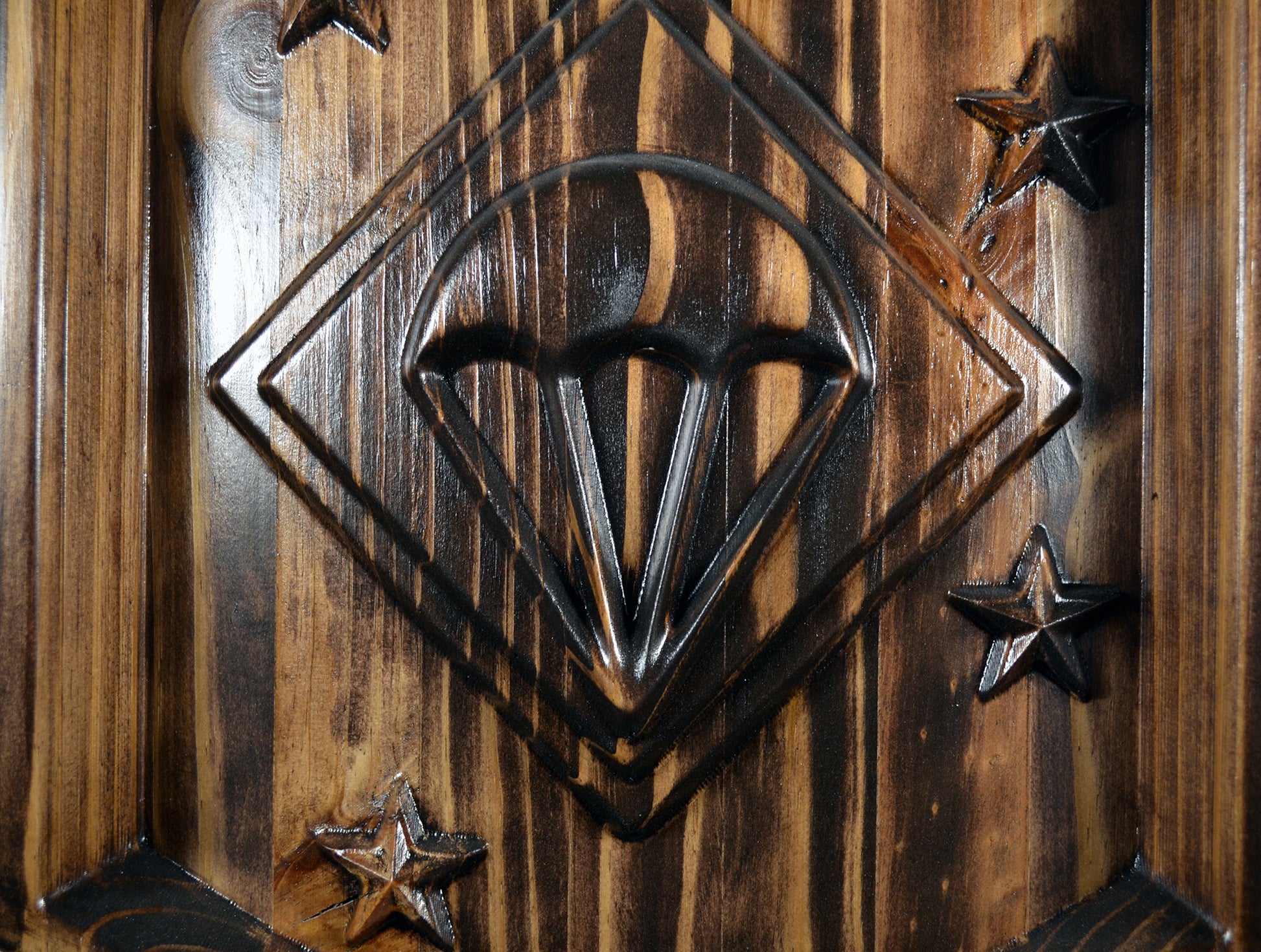 USMC Paramarines, Marine Parachute Regiment, java stained 3d wood carving, military plaque - Carved Effects