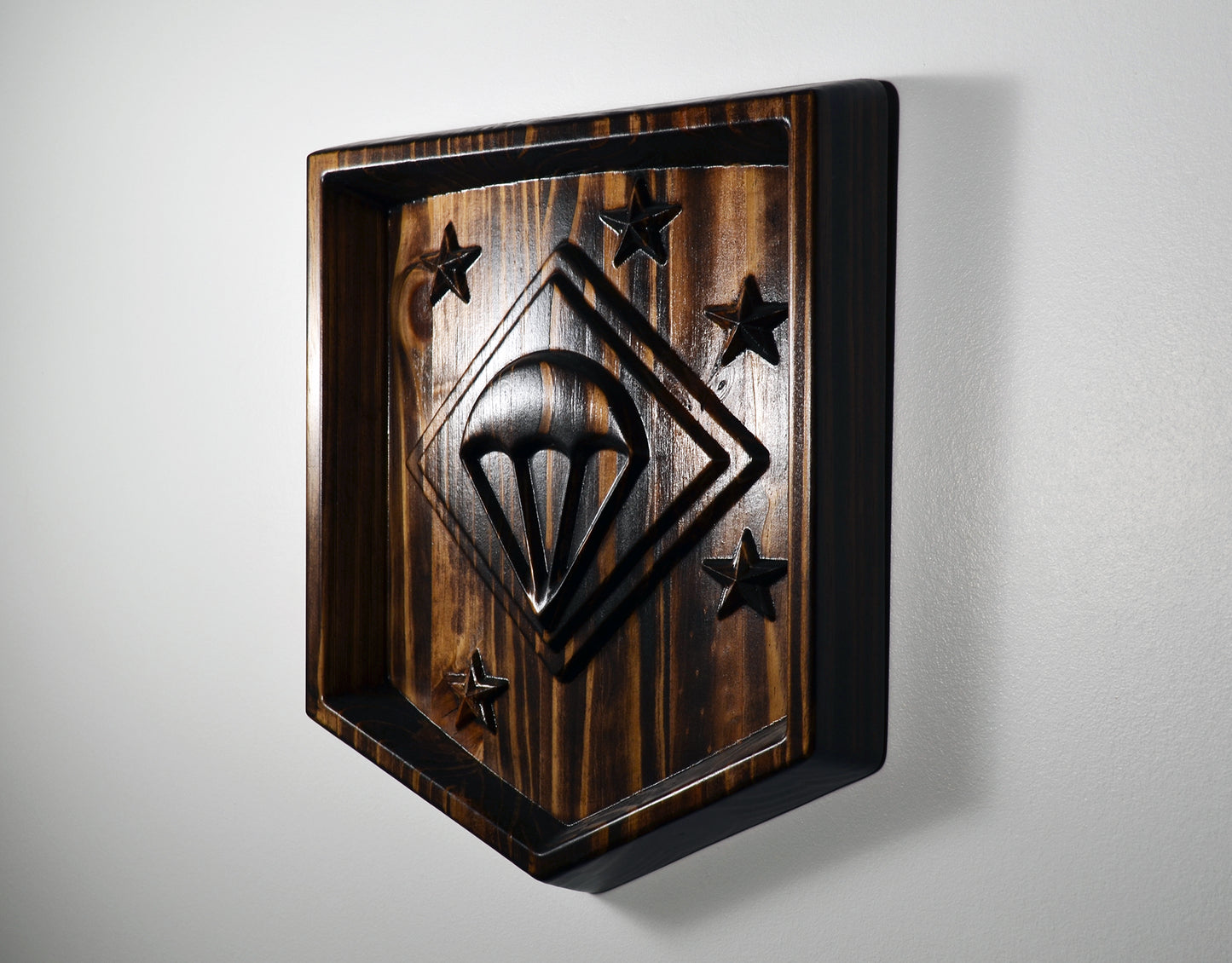 USMC Paramarines, Marine Parachute Regiment, java stained 3d wood carving, military plaque - Carved Effects