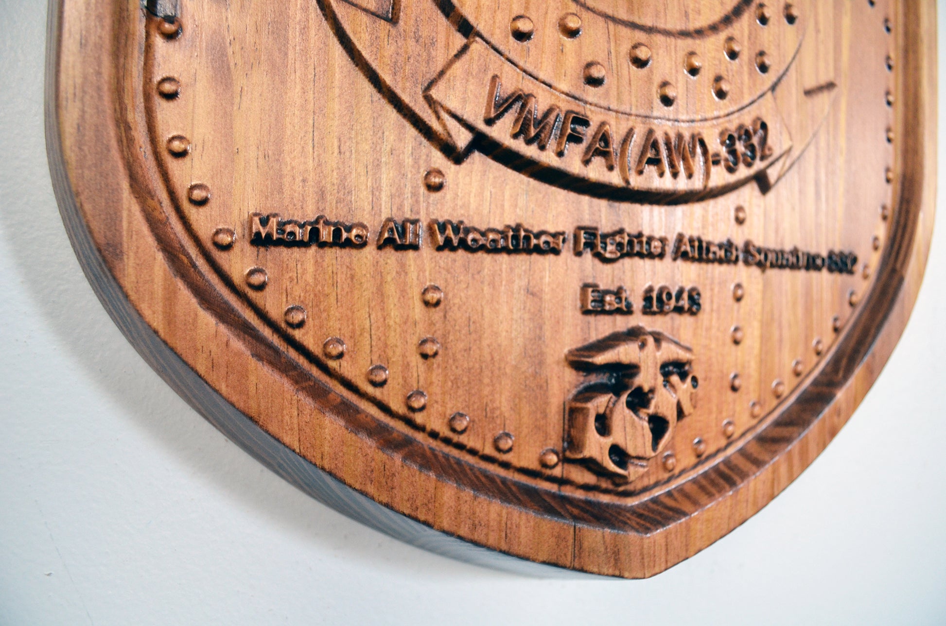 USMC All Weather Fighter Squadron VMFA-332, Moonlighters, CNC 3d wood carving, military plaque - Carved Effects