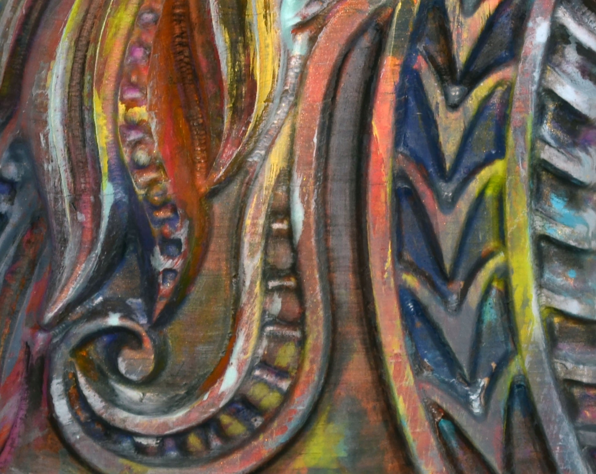 Vibrant horse wood carving 3d hand painted