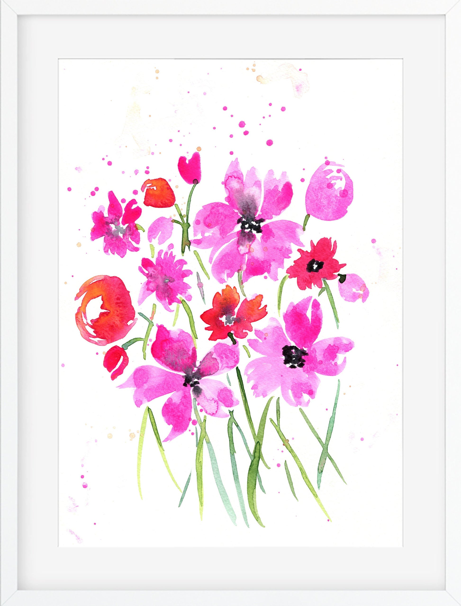 Vibrant hot pink wildflower watercolor painting