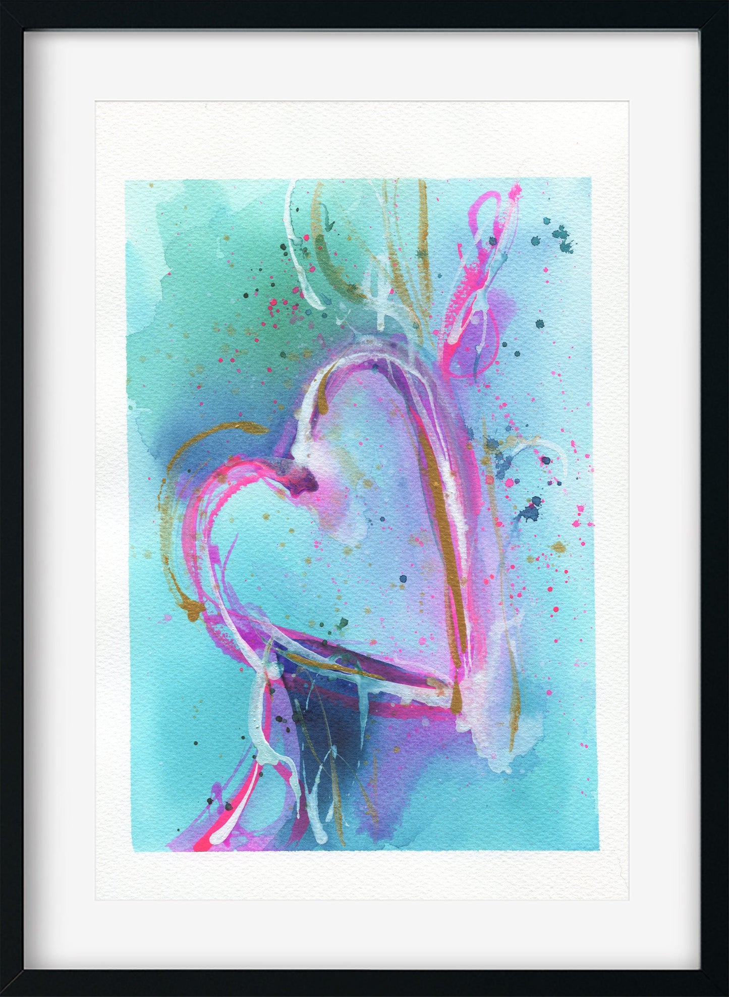 Abstract heart watercolor painting hand painted on paper, vibrant colors for living room wall art, ready to frame original art 9x12 - Carved Effects
