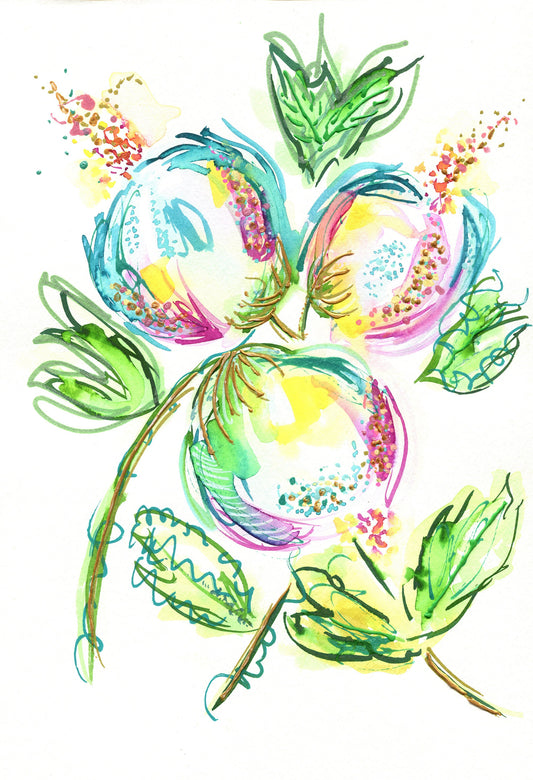 Abstract hand painted watercolor flowers painting 9x12, bright cheerful watercolor wall art, whimsical wall decor - Carved Effects