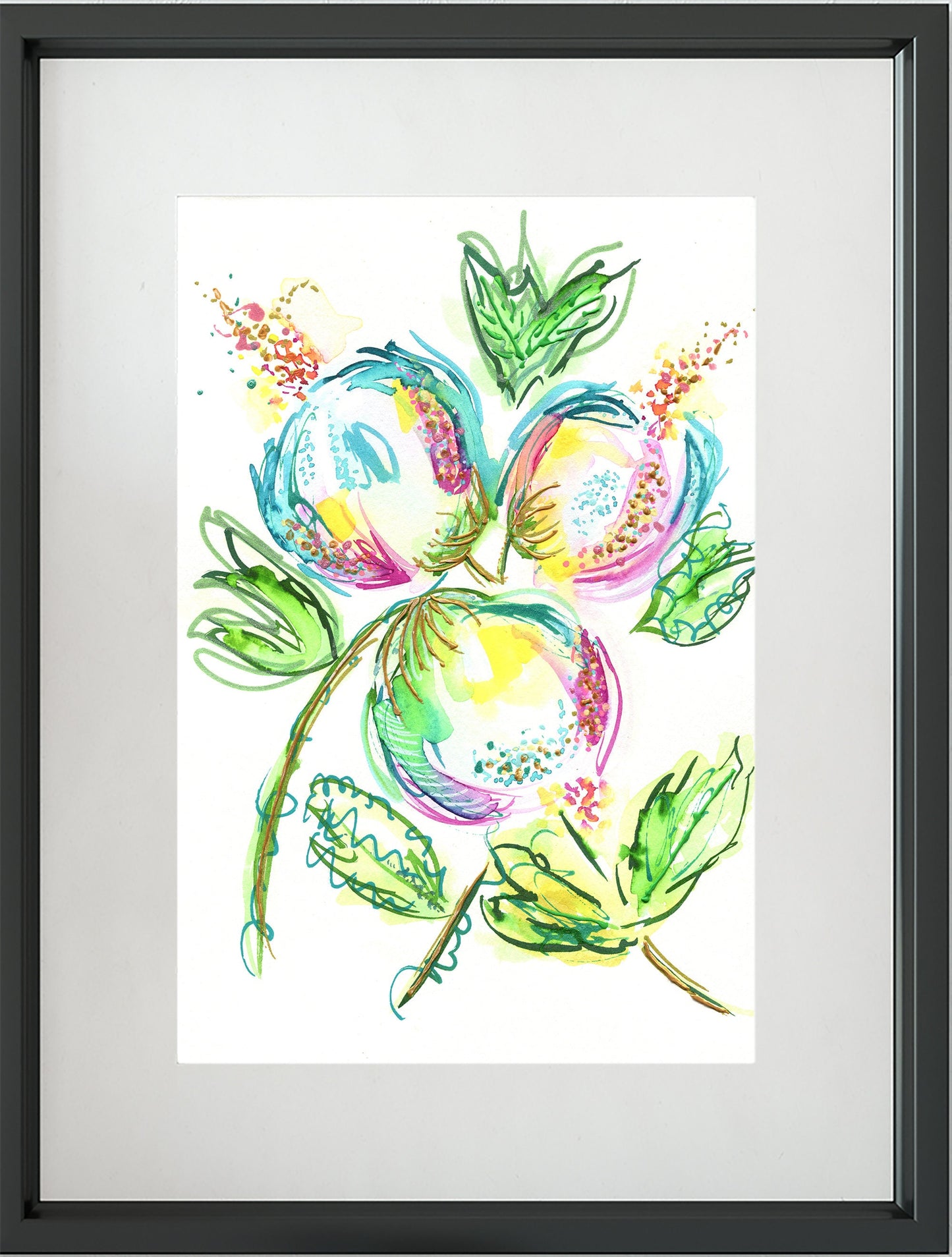 Abstract hand painted watercolor flowers painting 9x12, bright cheerful watercolor wall art, whimsical wall decor - Carved Effects