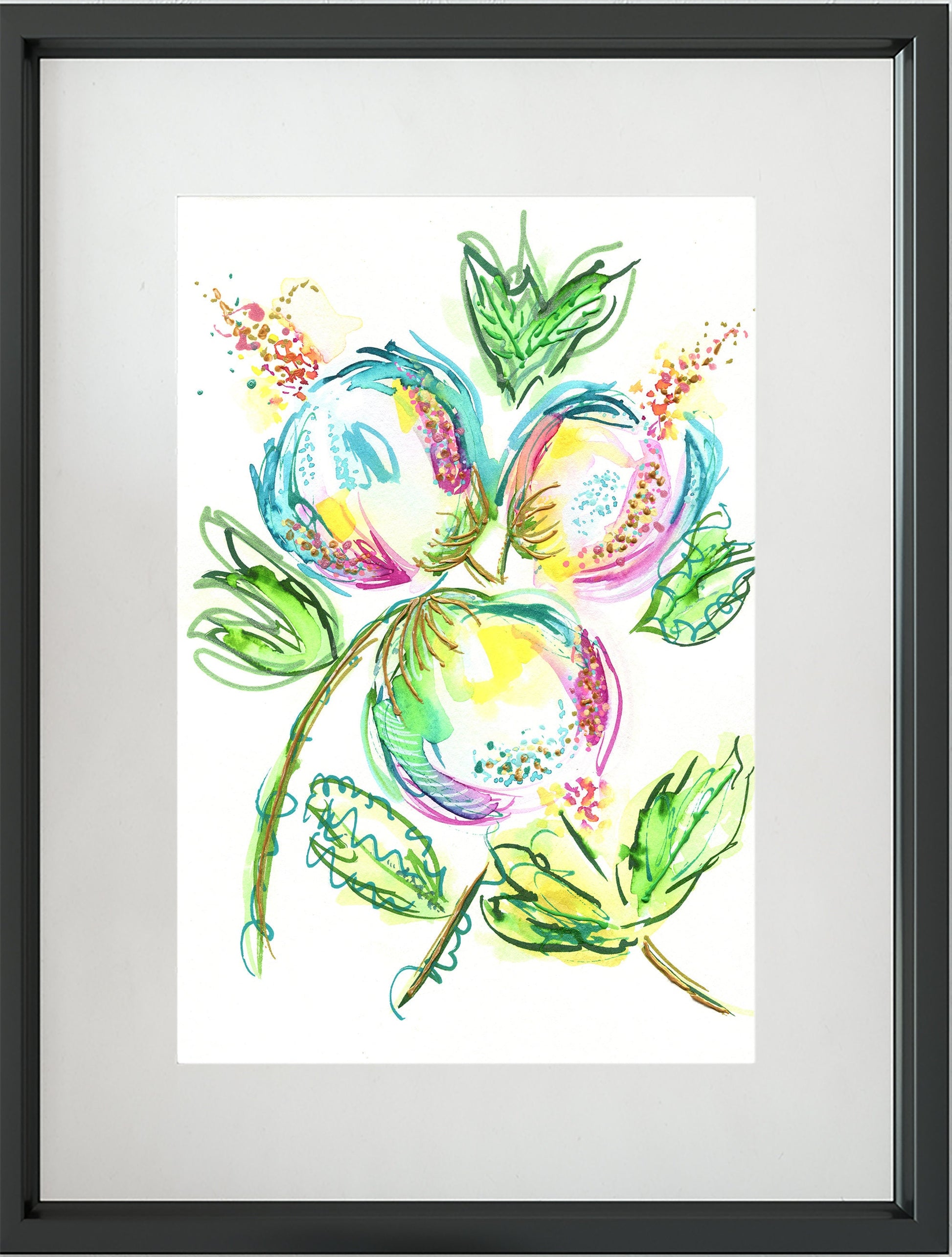 Abstract hand painted watercolor flowers painting 9x12, bright cheerful watercolor wall art, whimsical wall decor - Carved Effects