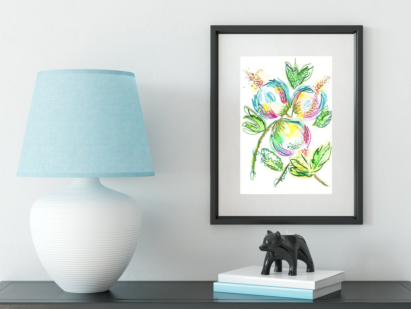 Abstract hand painted watercolor flowers painting 9x12, bright cheerful watercolor wall art, whimsical wall decor - Carved Effects
