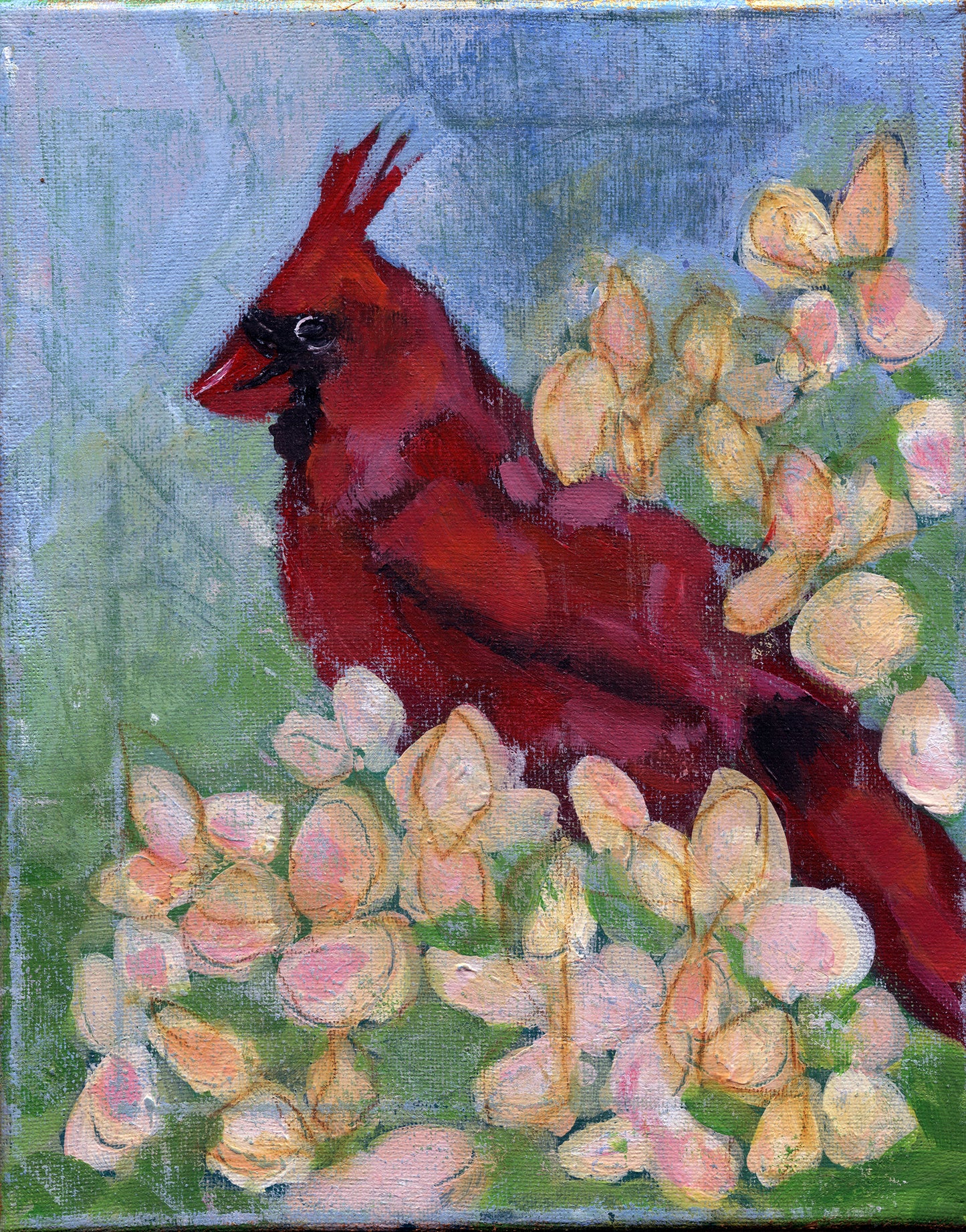 Red Cardinal painting on canvas 8x10, original hand painted wall art home decor