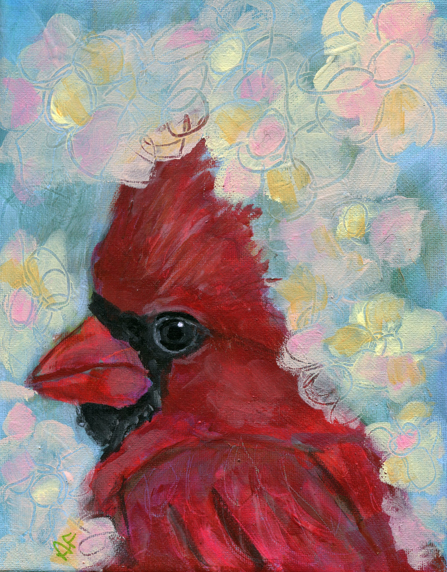 Red Cardinal painting on canvas 8x10, original hand painted wall art home decor