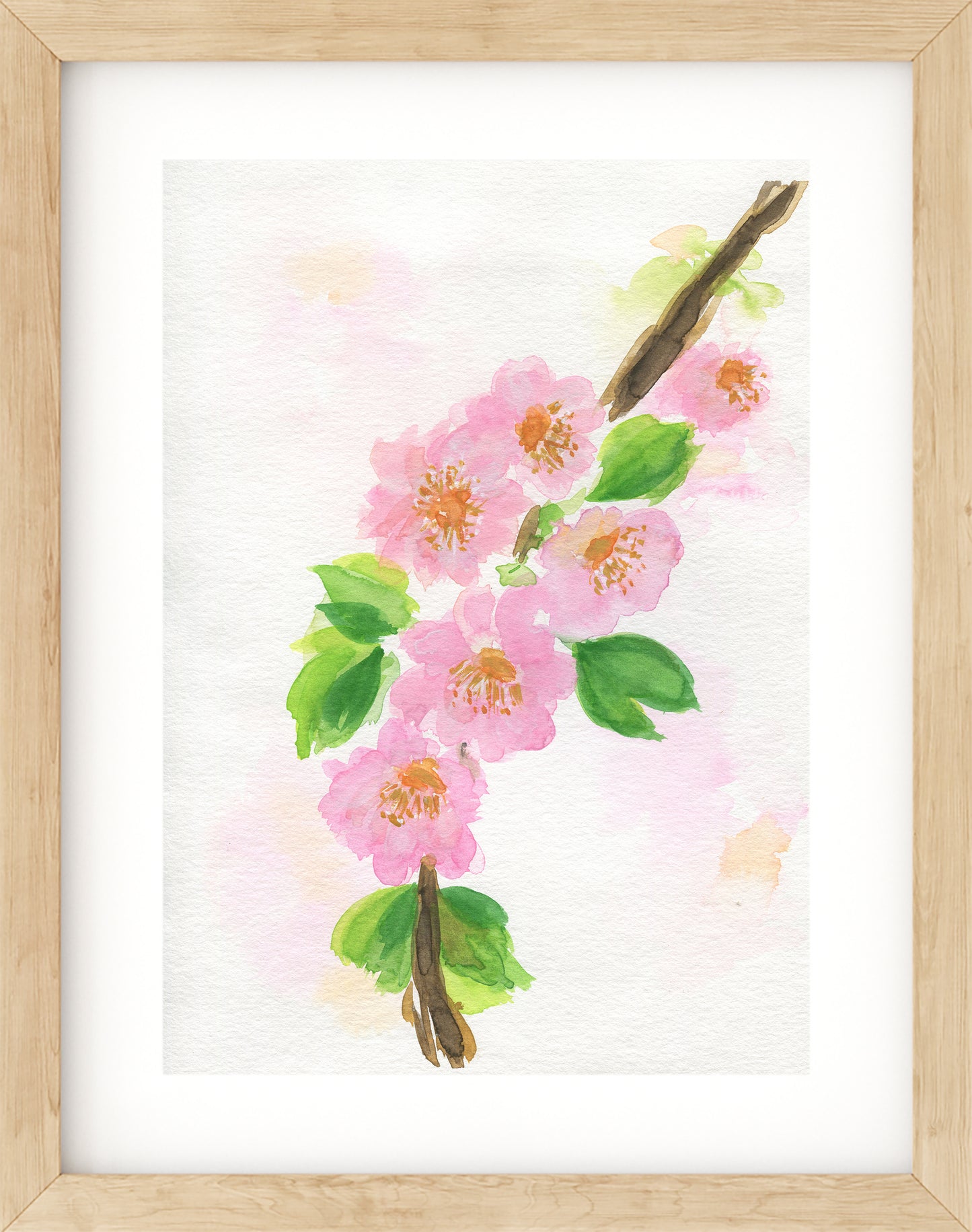 Cherry blossoms original hand painted watercolor painting 9x12, pink flowers wall art, Japanese cherry blossom artwork