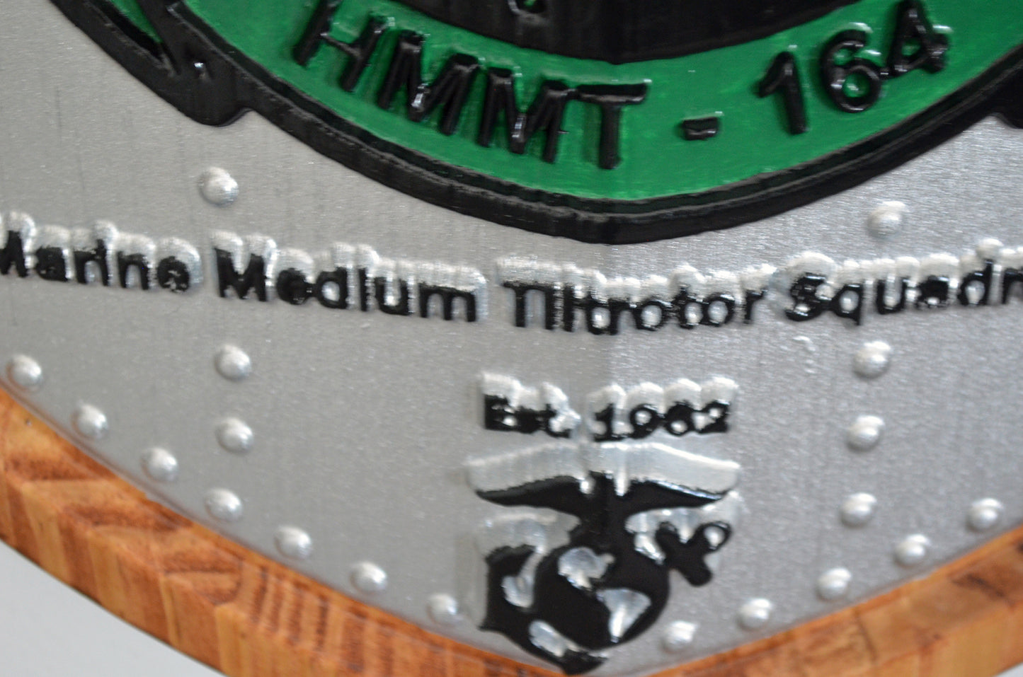 USMC VMM-164, Marine Medium Tilt Rotor Squadron 164, 3d wood carving, painted military plaque