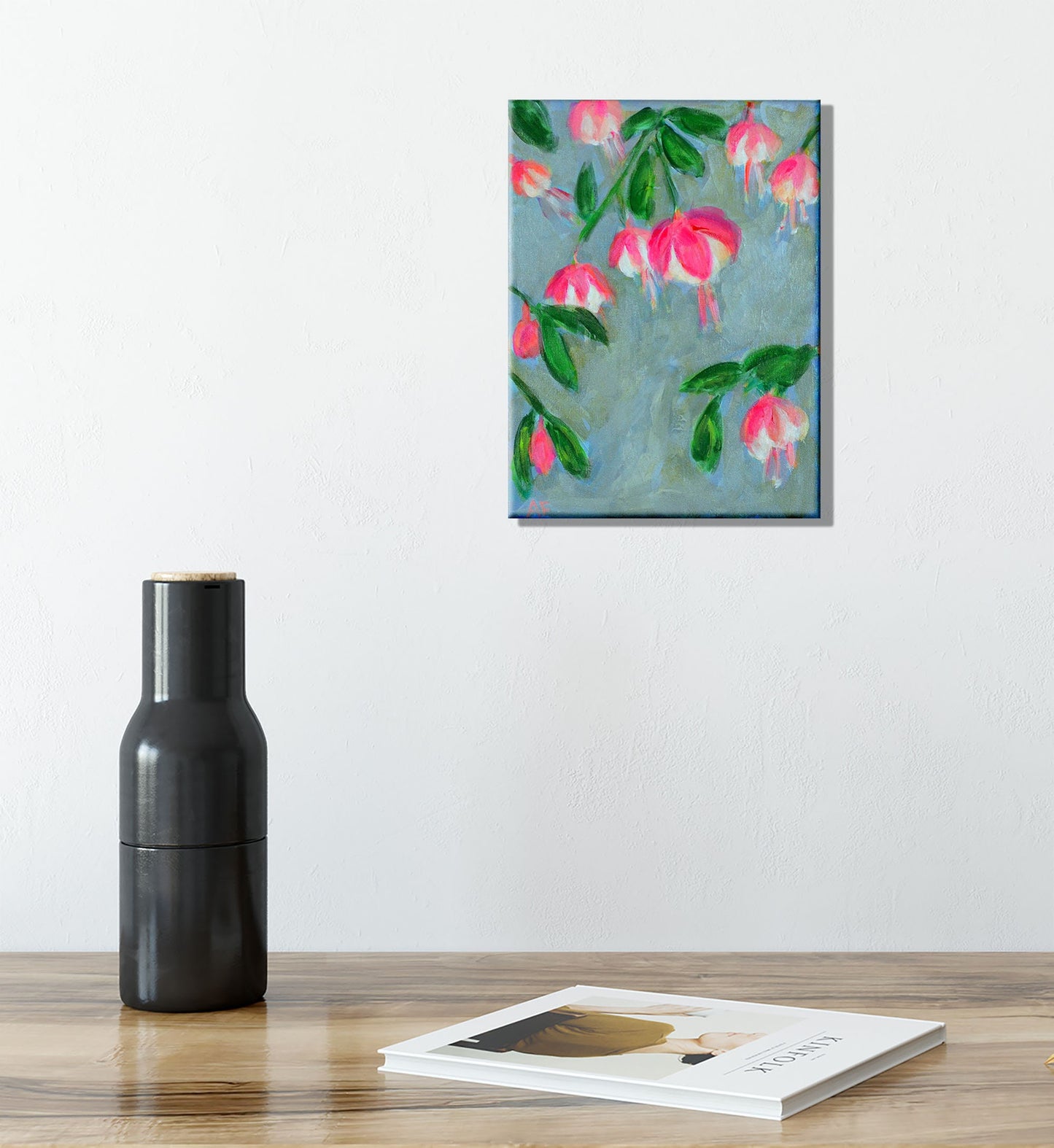 Delicate honeysuckle blooms acrylic painting on canvas 9x12 - carved effects