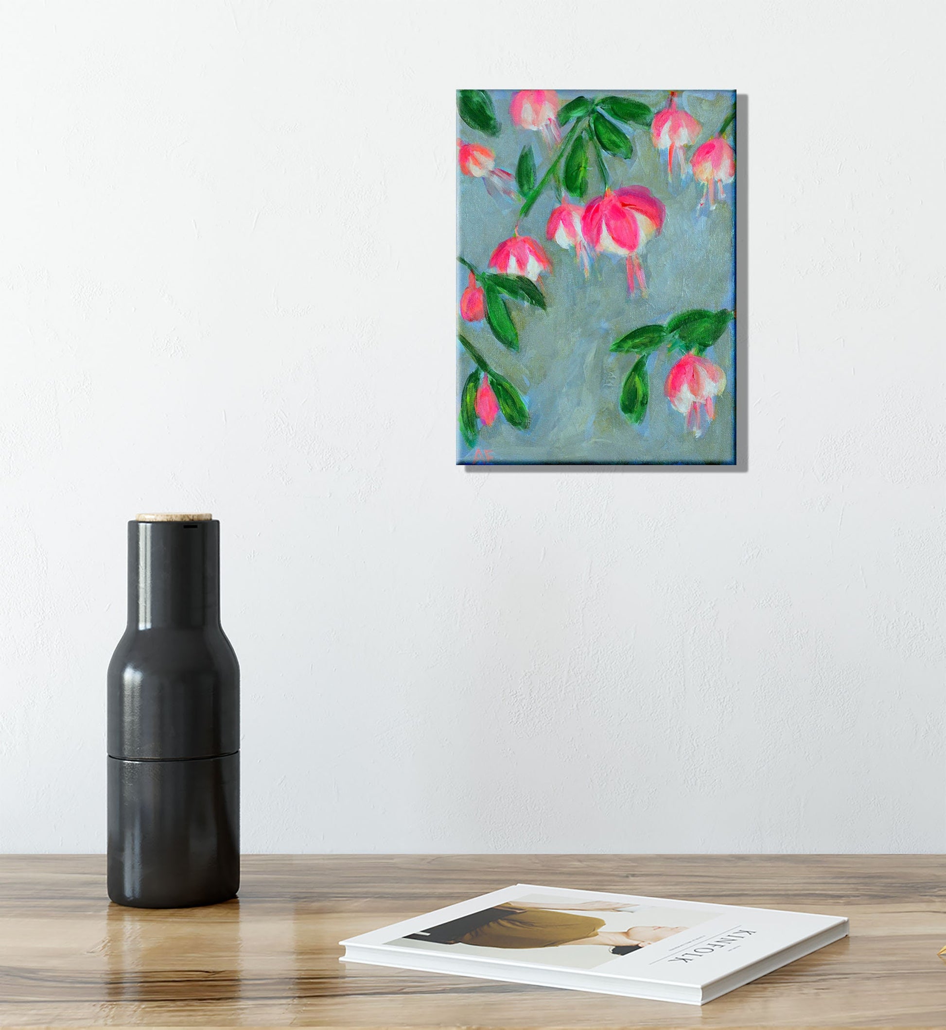 Delicate honeysuckle blooms acrylic painting on canvas 9x12 - carved effects