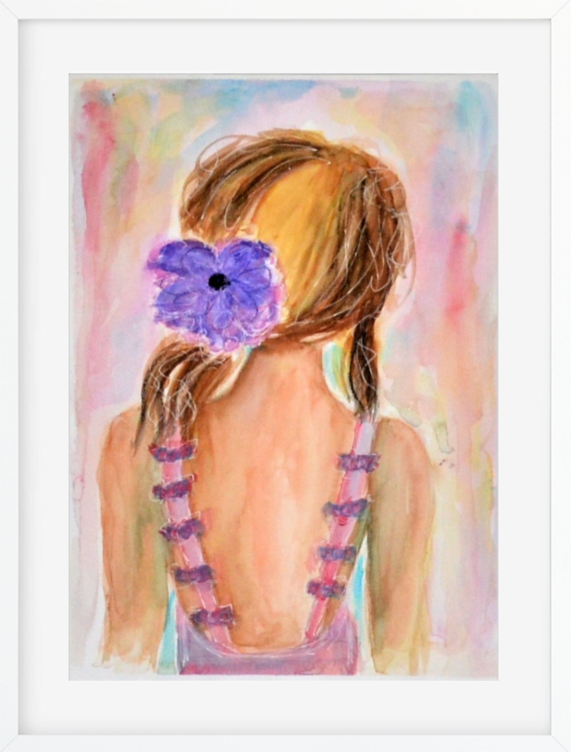 Female portrait with purple flower in her hair
