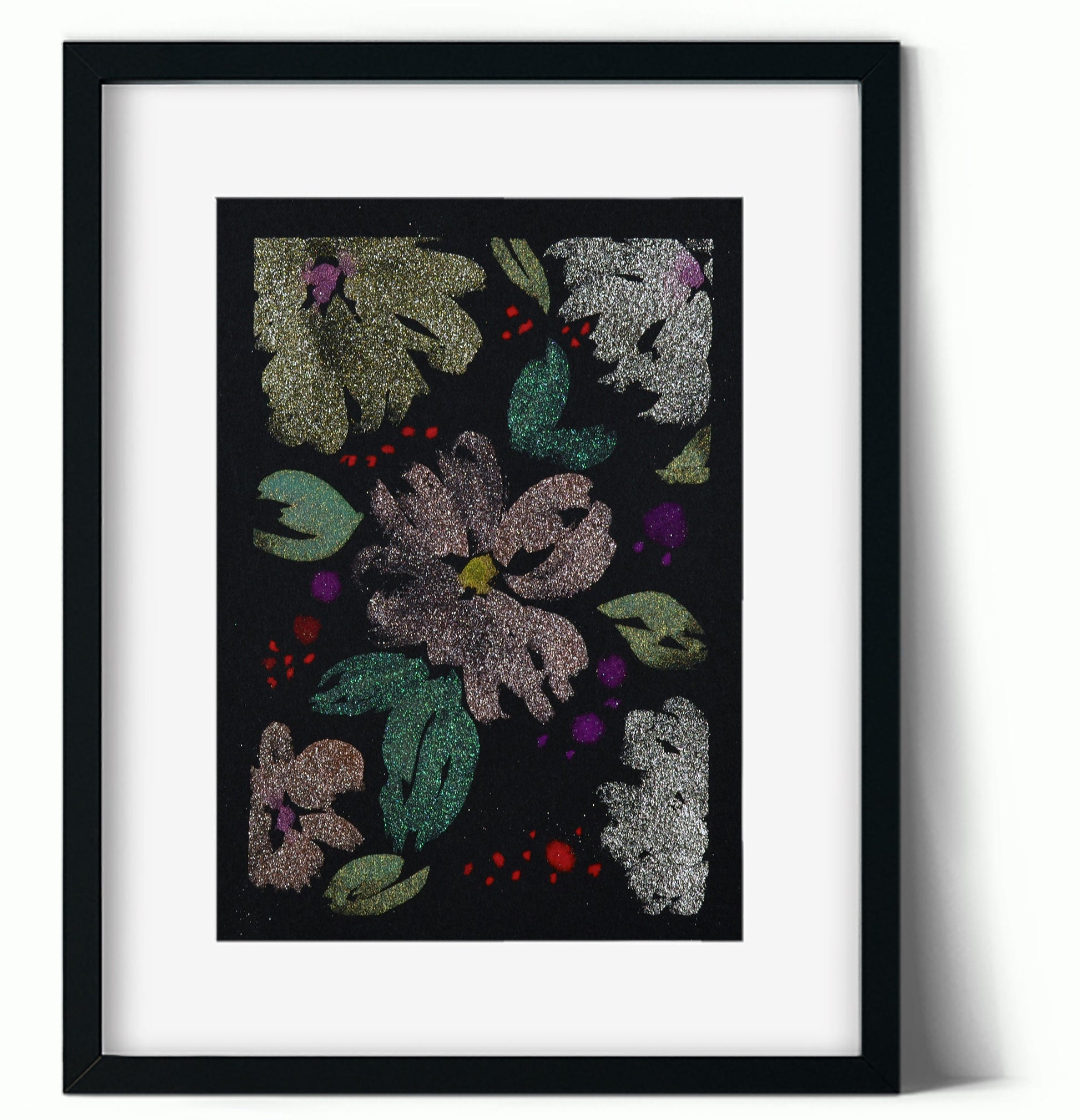 Metallic flowers original hand painted watercolor painting