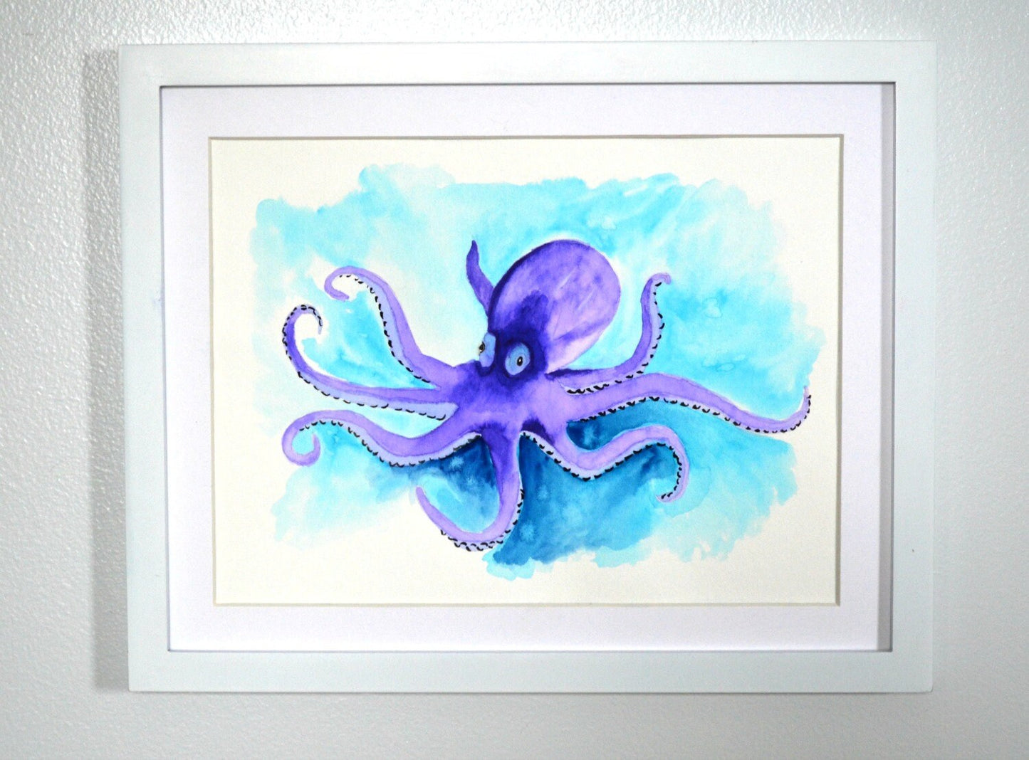 Octopus watercolor painting, under the sea original wall art