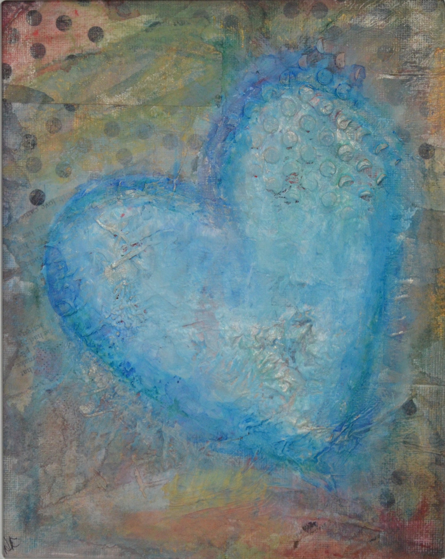 Abstract heart art hand painted mixed media abstract painting 8x10, original painting on canvas board