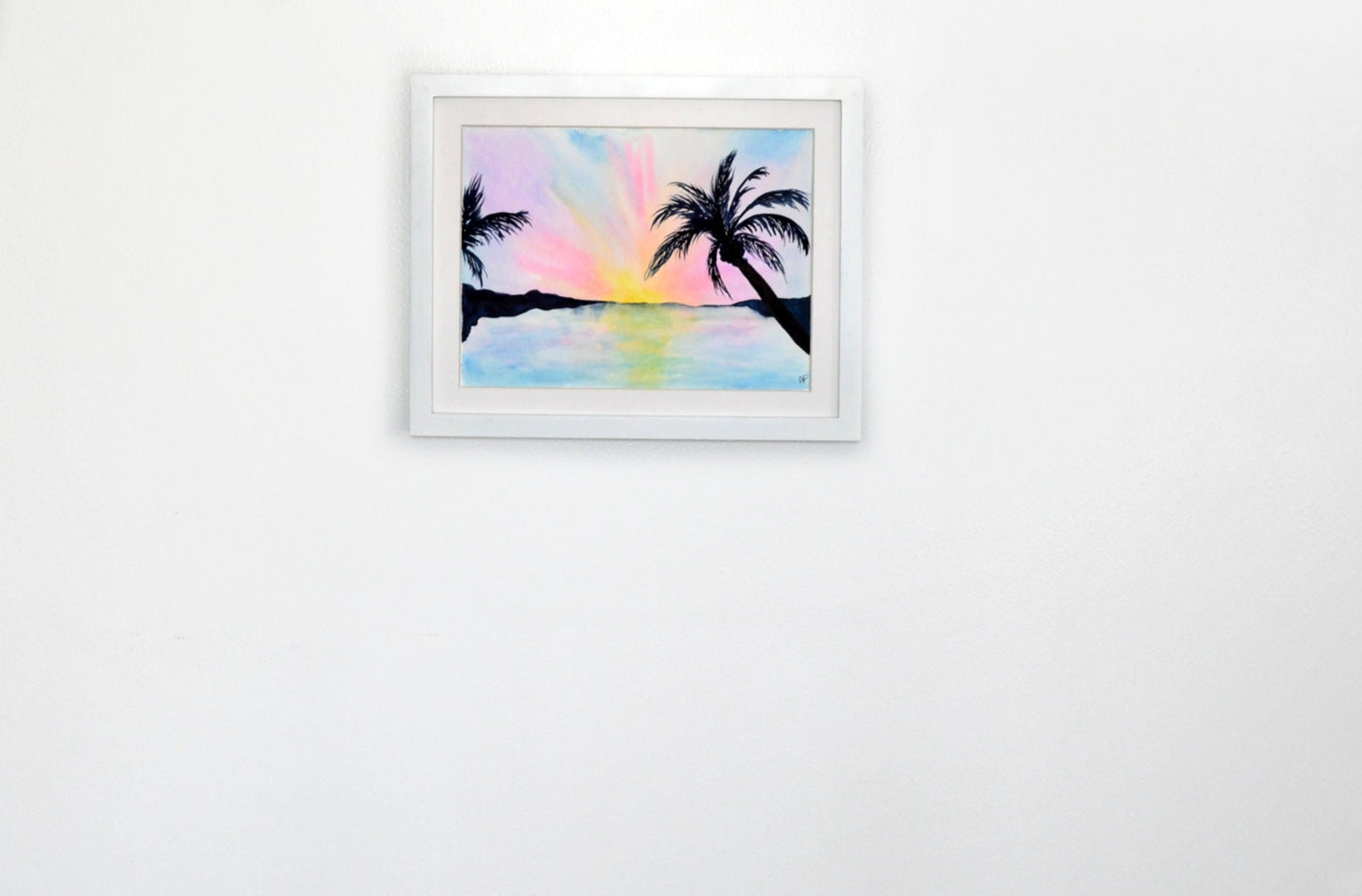 Palm trees sunset original watercolor painting 9x12, sunset in paradise tropical sunset wall art