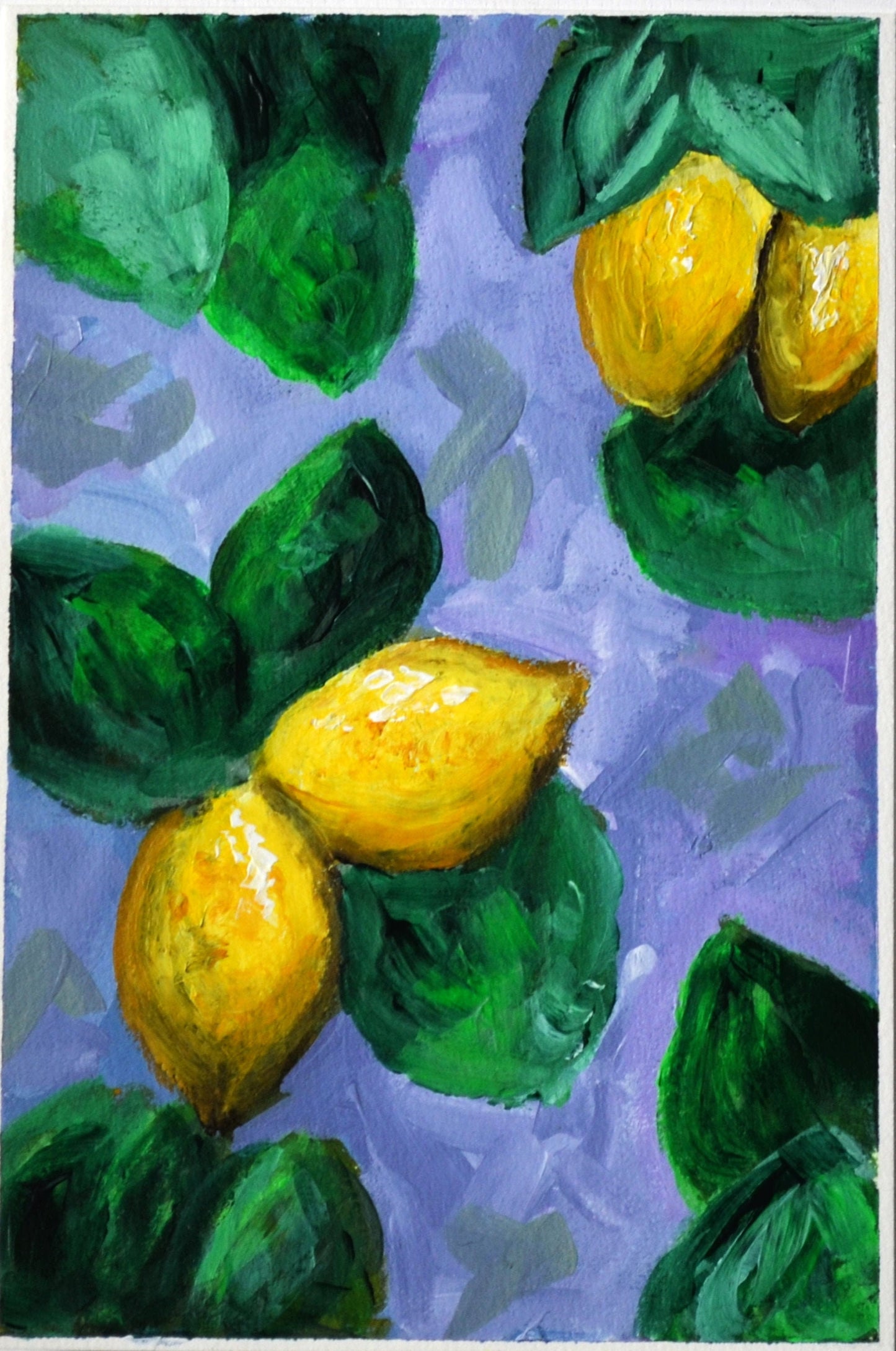 Lemons hand painted acrylic painting on paper, impressionism art, original painting on paper 6x9