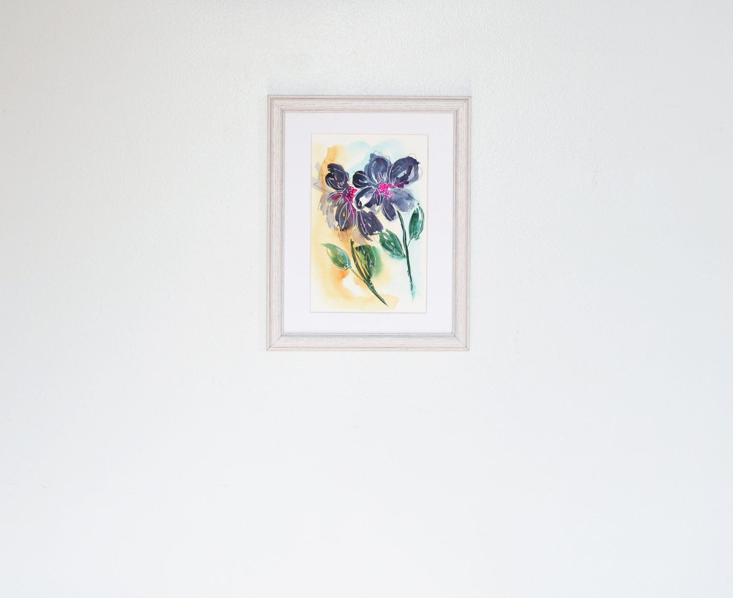 Abstract moody original watercolor flower painting, dark watercolor floral wall art