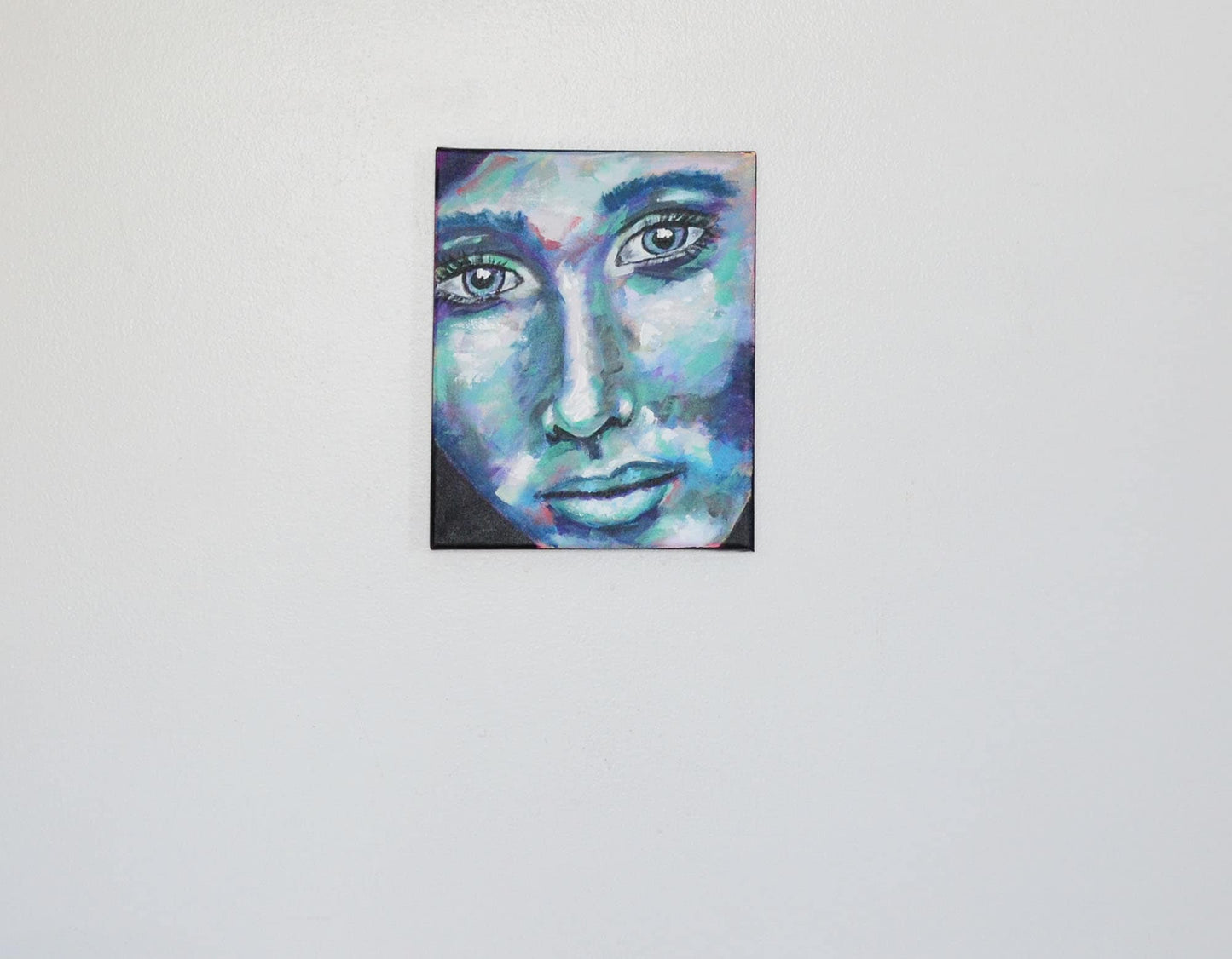 Expressive female face hand painted acrylic painting on canvas 8x10, gallery wall acrylic wall art, bold wall art