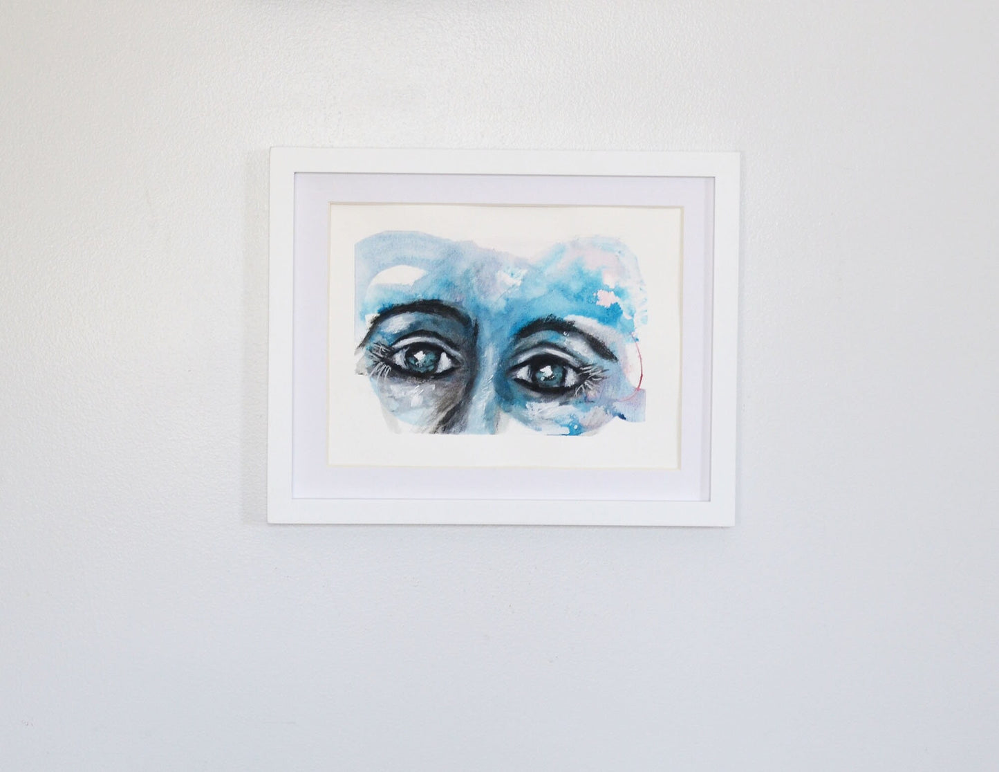 Expressive female eyes mixed media on paper, portrait of a woman watercolor