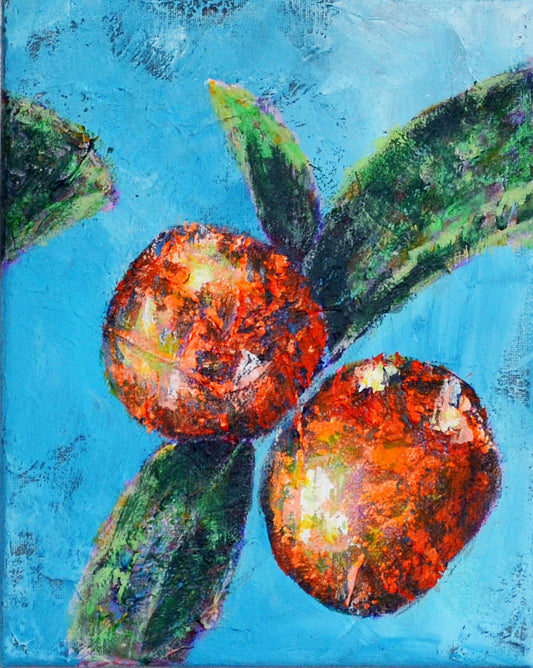 Oranges painting on canvas 8x10, hand painted expressive impressionism fruit art, kitchen decor original acrylic painting, canvas wall art