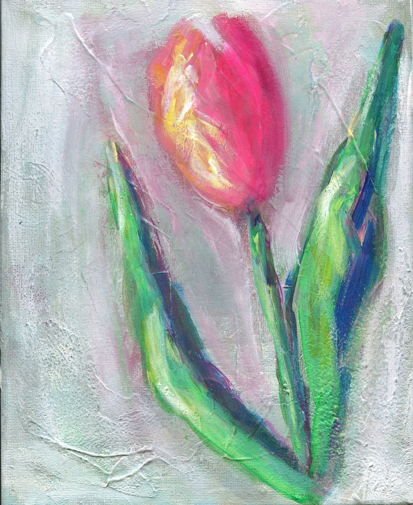 Tulip painting hand painted on canvas 8x10, original small wall floral artwork