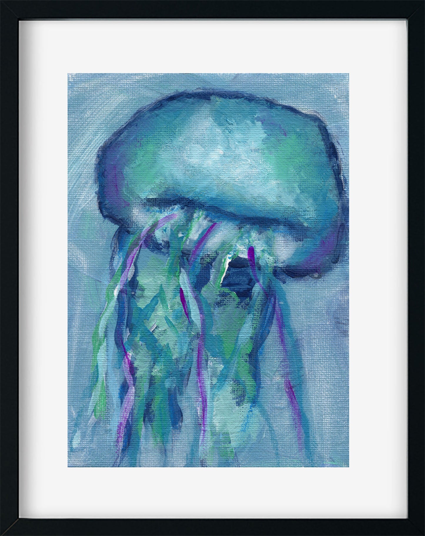 Jellyfish hand painted mixed media painting 5x7 using watercolor and acrylic, under the sea wall art, original painting ready to frame