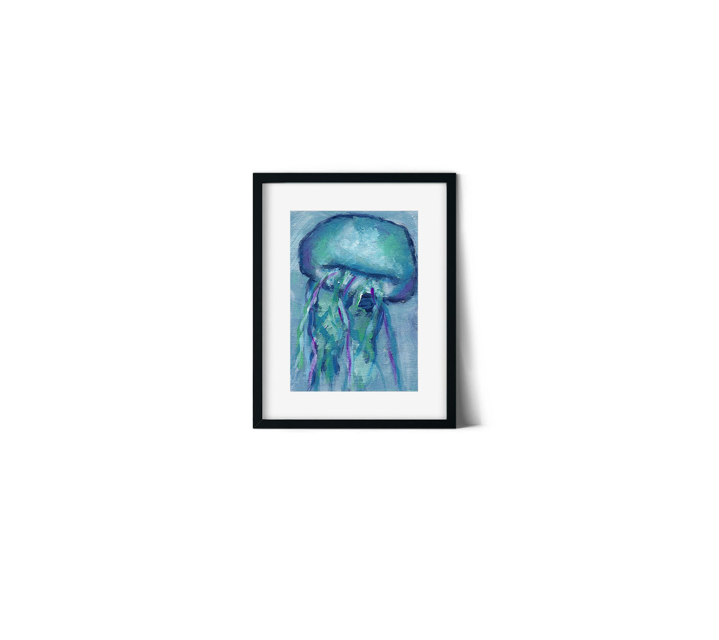 Jellyfish hand painted mixed media painting 5x7 using watercolor and acrylic, under the sea wall art, original painting ready to frame