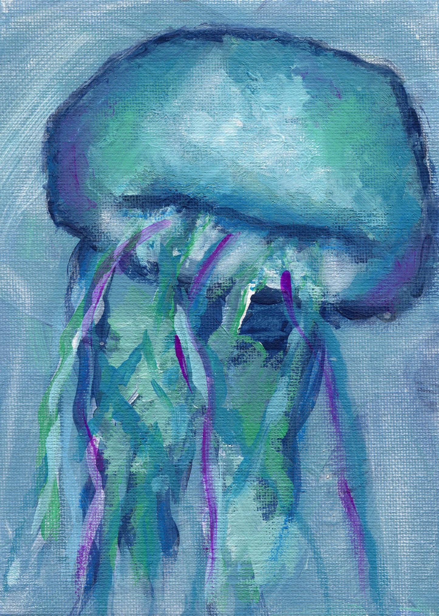 Jellyfish hand painted mixed media painting 5x7 using watercolor and acrylic, under the sea wall art, original painting ready to frame