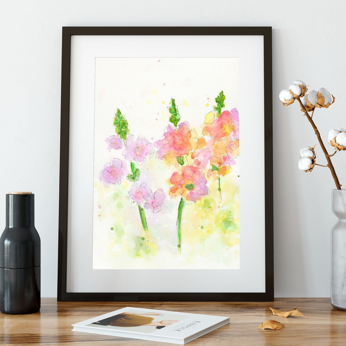 Snapdragon original watercolor painting 9x12, loose style floral wall art, expressive flower artwork