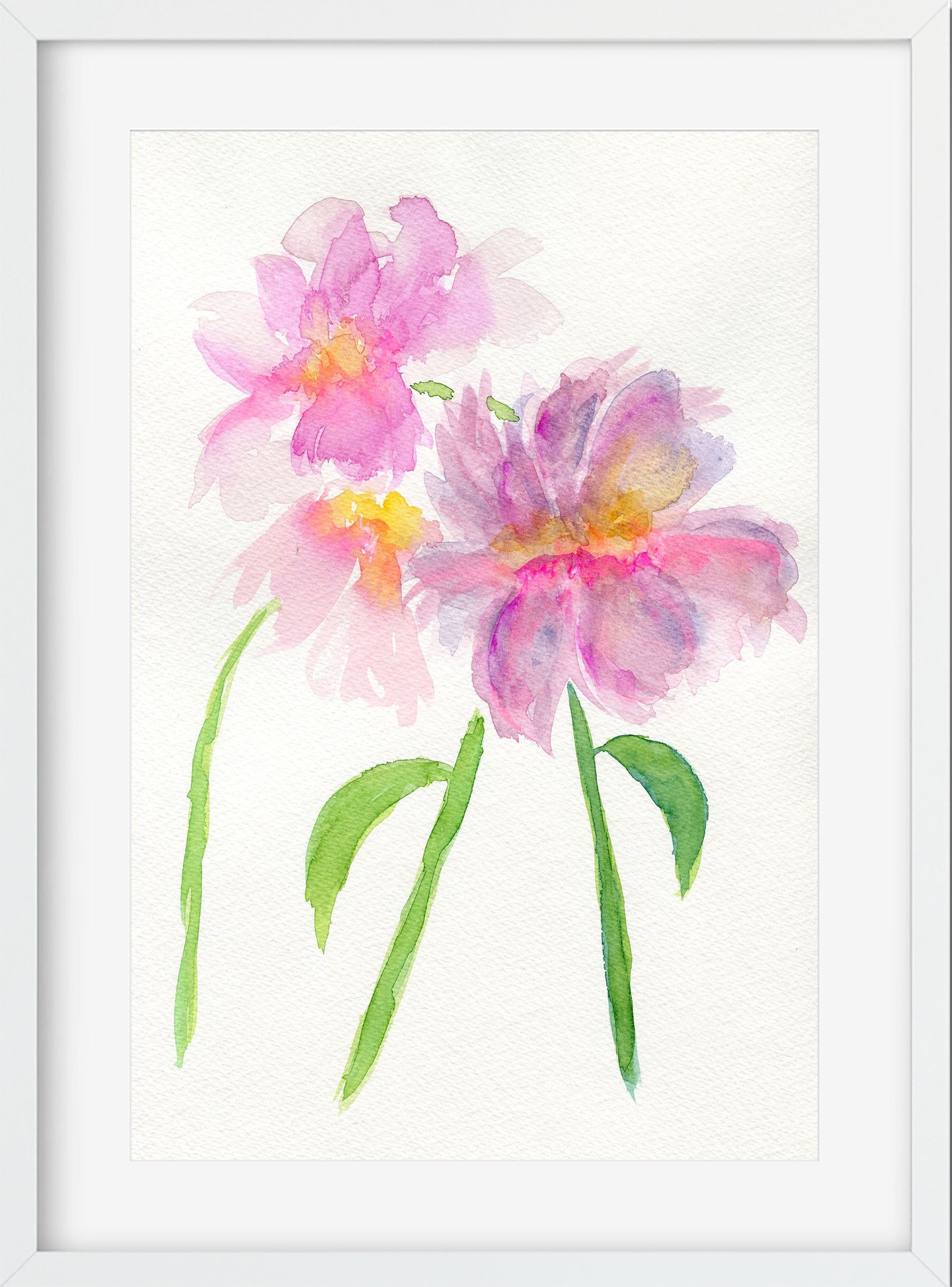 Pink peony flowers original hand painted watercolor painting 9x12, botanical wall art ready to frame