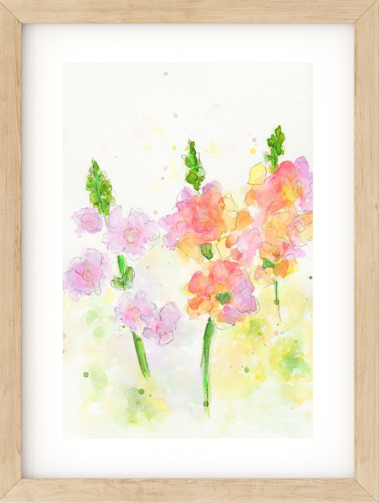 Snapdragon original watercolor painting 9x12, loose style floral wall art, expressive flower artwork