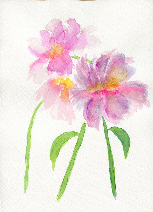 Pink peony flowers original hand painted watercolor painting 9x12, botanical wall art ready to frame