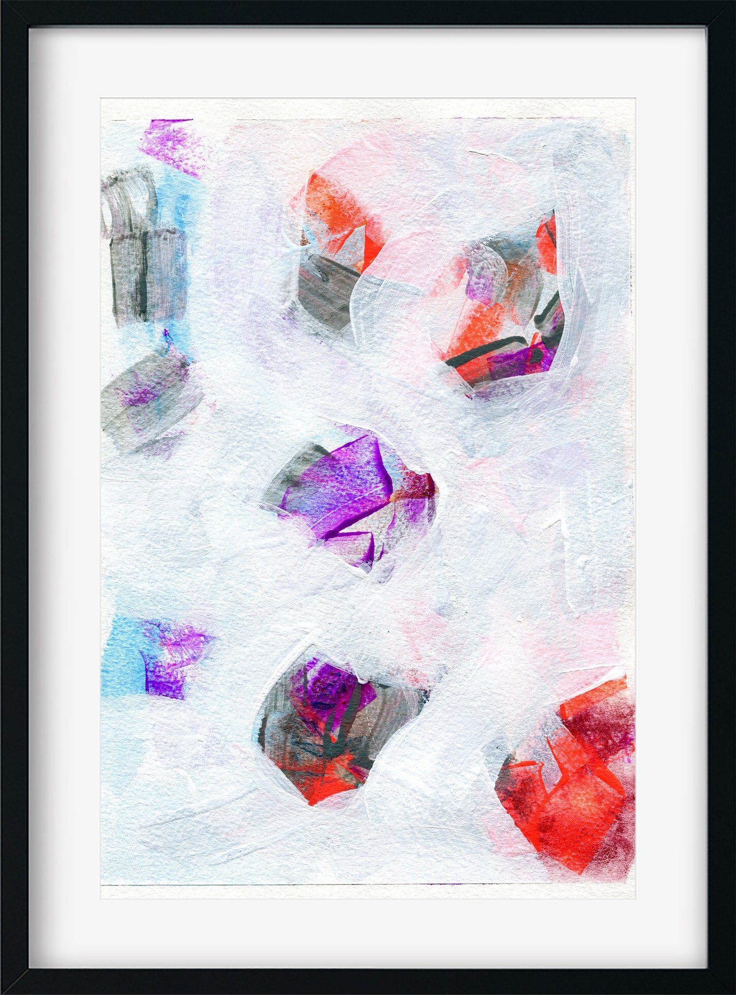 Abstract acrylic painting with purple and orange accents, mark making original artwork 9x12 ready to frame