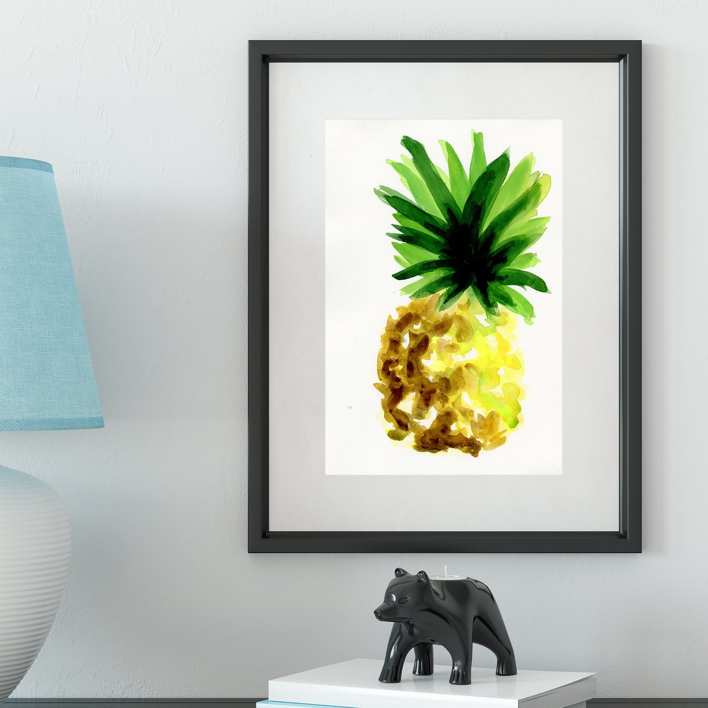 Pineapple hand painted watercolor painting 9x12, Hawaiian fruit wall art, kitchen wall art, tropical fruit decor