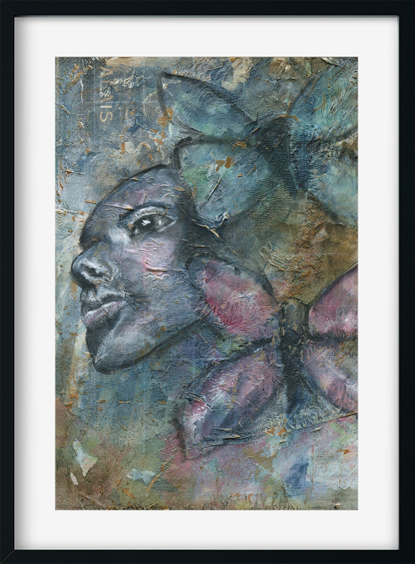 Expressive female face watercolor and acrylic hand painted on canvas panel 9x12, Butterfly mixed media abstract painting, steampunk artwork