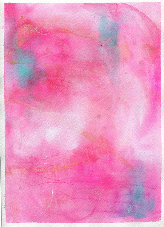 Abstract pink swirls original hand painted watercolor painting 9x12, mark making watercolor original artwork